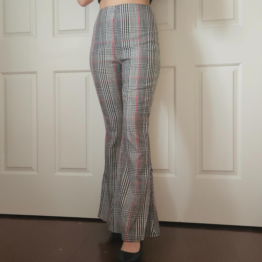 Plaid High-Waisted Flare Pants